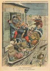 Översvämningar, räddning av en förlamad person, illustration från 